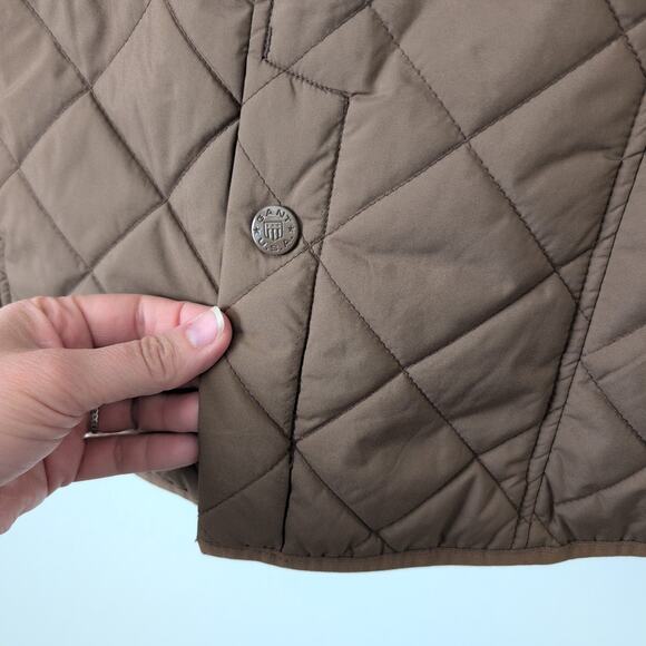GANT Quilted Vest Womens Large Brown Hooded Snap Puffer Gillet Preppy Old Money - Picture 12 of 13